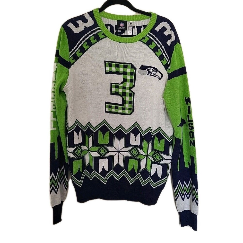 Seattle Seahawks Sweater Mens Large NFL Football Wilson 3 Team Apparel Pullover
